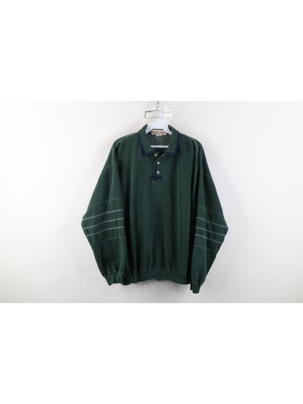 Vintage 90s Streetwear Mens Size Large Faded Blank Collared Sweatshirt Green